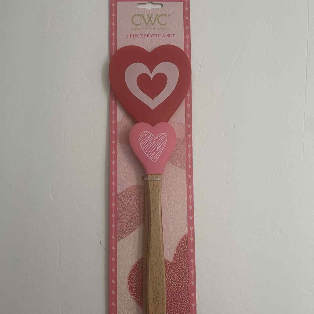 CWC Heart Themed 2 Piece Spatula Set Red And Pink Hearts Cook with Color NEW